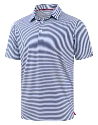 G Gradual Mens Golf Shirt Dry Fit Moisture Wicking Performance Short Sleeve Striped Polo Shirts for Men Dressy Casual (Navy Blue Stripe, XL)