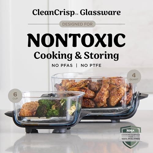 Ninja Crispi 4 in 1 Glass Air Fryer, 450°F, Non Toxic, 4QT and 6 Cup Containers with Lids, Dishwasher Safe, Stone, 1 Count, FN101ST — view 3