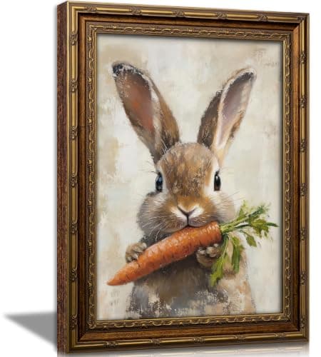 Gold Framed Rabbit Wall Art Vintage Easter Canvas Painting Picture Wall Decor Countryside Farmhouse Animal Poster Print Artwork ForSuitable For Bedroom Living Room Other Home Decoration