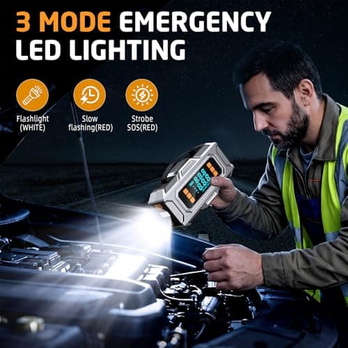 Jump Starter with Air Compressor, 8000A Car Battery Jump Starter (9.0 Gas/8.0L Diesel), 180PSI Car Battery Jumper Starter Portable 12V Jump Box with Jumper Cables, LED Light, Power Bank, LCD Display — view 5