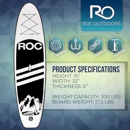Roc Inflatable Stand Up Paddle Board 10' 6" with Premium SUP Paddle Board Accessories, Wide Stable Design, Non-Slip Comfort Deck for Youth & Adults (Black w/Kayak Seat) — view 2