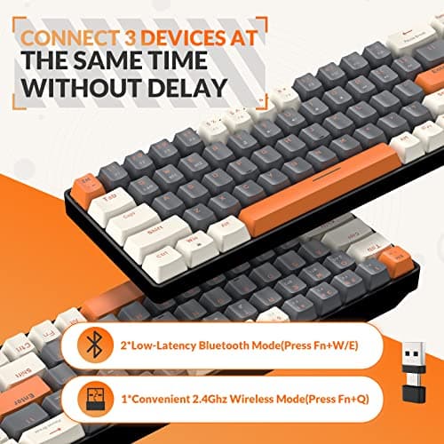 MAGIC-REFINER RK68 60% Wireless Mechanical Keyboard, Bluetooth 5.0/2.4GHz with Dual Mode 2-in-1 Receiver, Compact 68-Key Hot Swappable Gaming Keyboard, Linear Red Switch for PC Mac Xbox Smartphone — view 2