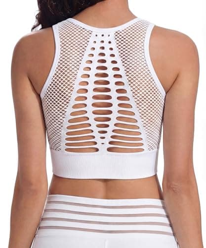 SEASUM Women's Longline Sport Bra Seamless Yoga Crop Top Medium-Low Support Workout Bra, #1 White, Small