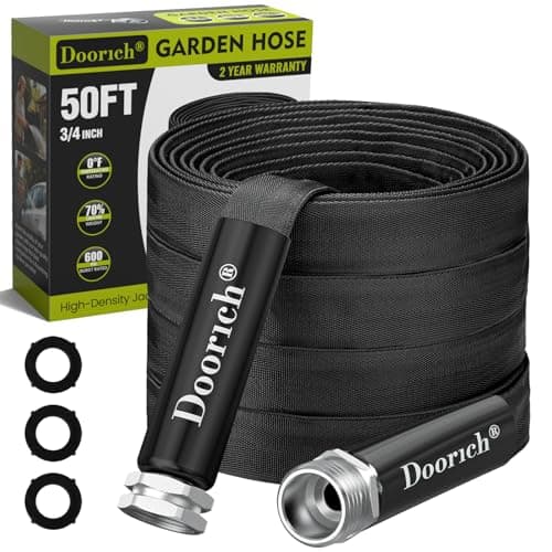 Doorich Garden Hose, Lightweight, Ultra Flexible, Durable, Kink-Free Water Hose - Made of TPU, Drinking Water Safe Material, Non-Shrinking, Easy to Store, All-Weather, Black (50 FT)