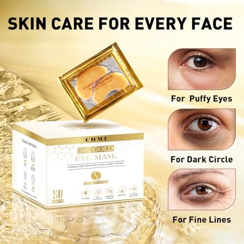 CHMI Under Eye Patches (50 Pairs) - 24K Gold Eye Patches for Puffy Eyes, Dark Circles, EyeBags and Wrinkles, Collagen Skin Care Products, Beauty & Personal Care