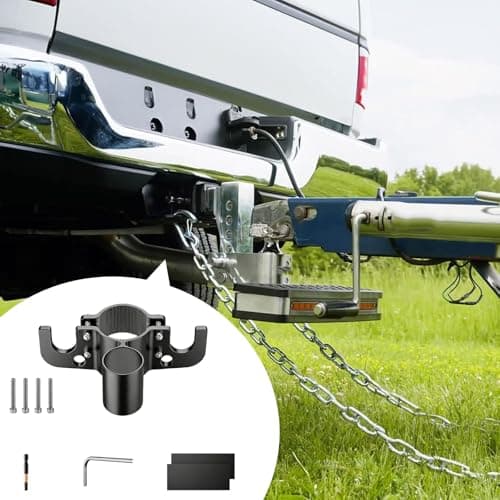 Trailer Chain Organizer, Heavy Duty Aluminum Hitch Chain Holder with Inverted Plug Holder for RV Trailer Tongue Jack, 7 Way Wiring Harness Plug Storage (Black) — view 2