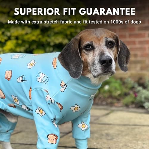 Spark Paws Dog Pajama, Dog Recovery Suit Male, Onesie, Ultra-Soft and 4-Way Stretch, for Small Medium and Large Breeds - Breakfast Blue - 3XL — view 3