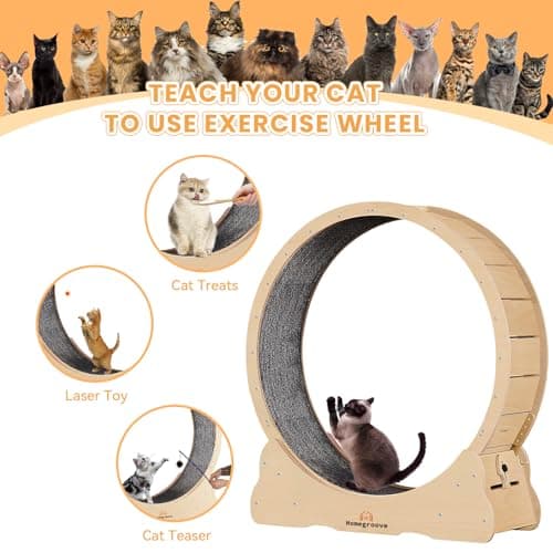 Homegroove Cat Wheel Treadmill, 46" XL Large Cat Exercise Running Wheel with Carpeted Runway, Fitness Weight Loss Device for Kitty’s Longer Life, Natural Wood Color(XL) — view 4