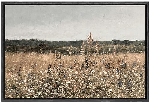 SIGNWIN Framed Canvas Print Wall Art Meadow with Flowers Nature Wilderness Modern Art Decorative Contemporary for Living Room, Bedroom, Office - 24"x36" BLACK