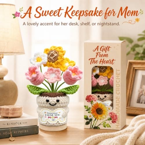Gifts for Mom, Mothers Day Gifts for Mom from Daughter Son, Mom Birthday Gifts, Crochet Flower Pot, Handmade Knitted Sunflower Tulip, Cute Mom Gifts Desk Decor Emotional Support Gift — view 6