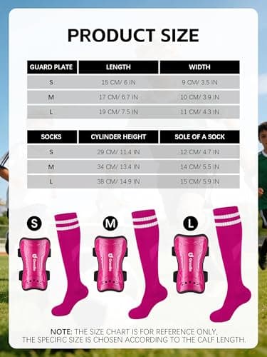 Gnodio Kids Soccer Shin Guards and Socks Youth Soccer Shin Pads Protective Defender Gear for 3-12 Years Old Toddler Children Teen Boys Girls Hot Pink S