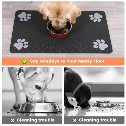 Pet Feeding Mat-Absorbent Pet Placemat for Food and Water Bowl, with Waterproof Rubber Backing, Quick Dry Water Dispenser Mat for Dog and Cat (20"x12", Striped Dark Gray) — view 2