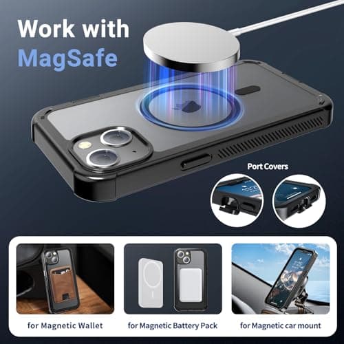 jaroco Magnetic for iPhone 13 Case, [Compatible with MagSafe][Military Grade Drop Protection][Heavy Duty Protection][Non-Slip][Shockproof] 2-Layer Durable Bumper Phone Case 6.1''-Black — view 5