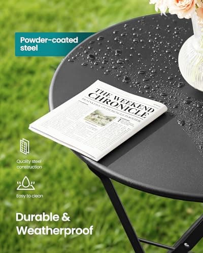 SONGMICS 3-Piece Outdoor Bistro Set, Folding Patio Furniture Set with Table and 2 Chairs, Weather-Resistant Steel Balcony Furniture, for Balcony, Patio, Garden, Ink Black UGGF036BZ01 — view 2