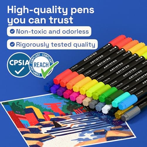 ARTISTRO 24 Precision Dual-Tip Acrylic Paint Markers – Paint Pens Set with Dot & Fine Tips for Fabric, Rock, Glass, Wood, Coloring Books – Arts & Crafts Gift – Classroom Must Haves & School Supplies — view 6