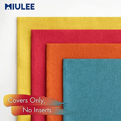 MIULEE Pack of 4 Decorative Outdoor Solid Waterproof Throw Pillow Covers Linen Garden Farmhouse Cushion Cases for Patio Tent Balcony Couch Sofa 18x18 inch Red/Turquoise — view 4