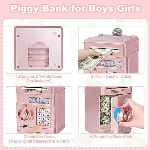 Refasy Piggy Bank Toy,Kids Toys Electronic Piggy Bank for Boys Girls Kids Safe ATM Bank Cash Coin Can for Children Money Bank Toys Money Saving Box Birthday Gift for Kids 6-8 — view 3