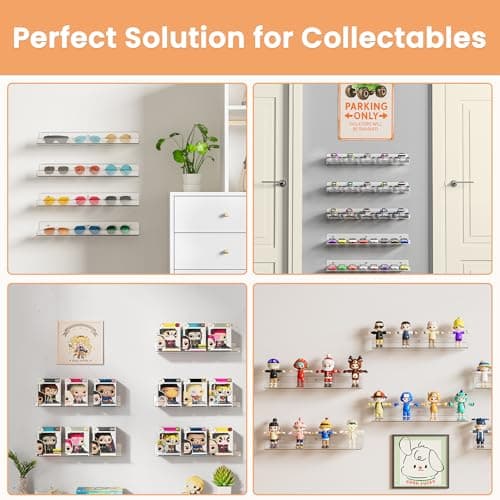 upsimples Clear Acrylic Shelves for Storage, 15" Floating Shelves Wall Mounted for Kids Bookshelf/Display Ledge for Bedroom, Living Room, Bathroom, Kitchen, Set of 4 — view 4