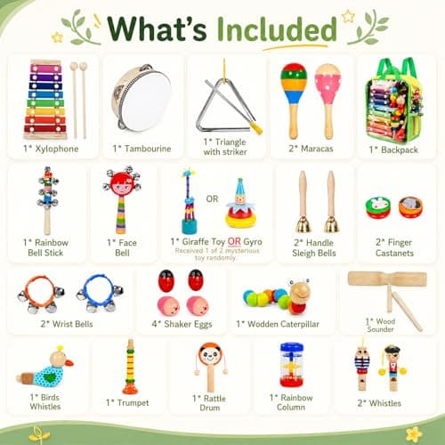 Kids Musical Instruments, 33Pcs 18 Types Wooden Percussion Instruments Tambourine Xylophone Toys for Kids Children, Preschool Education Early Learning Musical Toy for Boys and Girls — view 3
