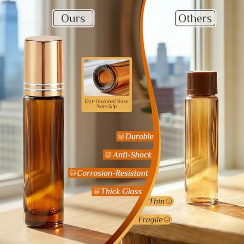 PrettyCare 4 Pack Amber Glass Oil Roller Bottles for Essential Oils 10ml, Roll On Bottles with Stainless Steel Roller Ball Leak-Proof Perfume Travel Refillable Bottle Empty, Beauty & Personal Care — view 5