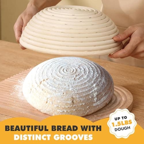 KOACKL Sourdough Bread Starter Kits Banneton Sourdough Bread Making Tools, Banneton Proofing Basket with Linen Cover Making Bread Basket for Baking Dough with Rising Pattern (Round & Round) — view 4