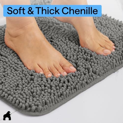 GORILLA GRIP Bath Mat, Thick Soft Absorbent Chenille Floor Mats, Rubber Backing Bathmat, Quick Dry Rug, Machine Washable Rugs for Shower and Tub Floors, Bathroom Accessories Decor, 61x43 cm Charcoal — view 3