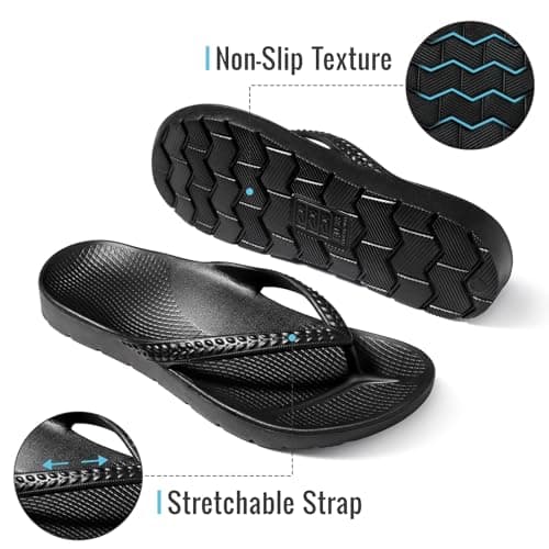 KIDMI Arch Support Flip Flops for Womens Comfortable Orthopedic Sandals for Plantar Fasciitis Beach Thong Slides, Black 39 — view 4