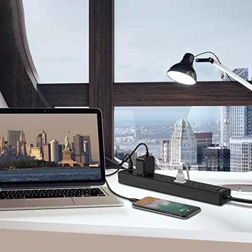 6Ft Power Strip Surge Protector - Yintar Extension Cord with 6 AC Outlets and 3 USB Ports for for Home, Office, Dorm Essentials, 1680 Joules, ETL Listed, (Black) — view 2