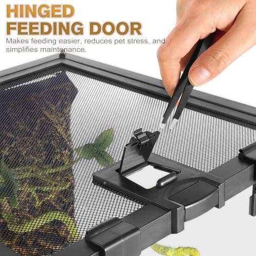NEPTONION 20"x12"x14" Reptile Terrarium, Escape-Proof Glass Arboreal Vivarium for Small Arboreal Reptiles Such as Crested Geckos, with Escape-Proof Lock & Feeding Hatch — view 2