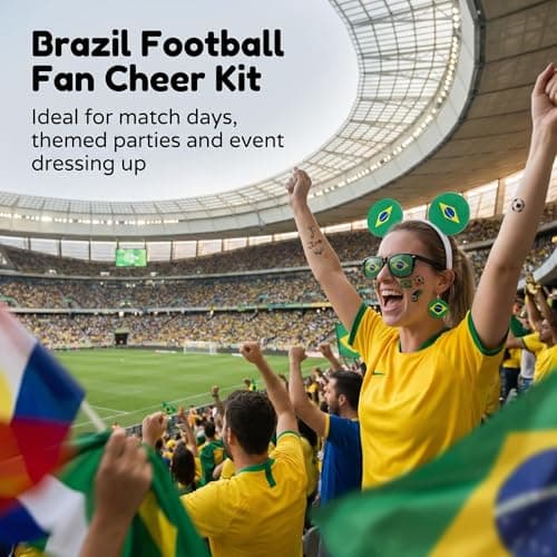 Maillarden 2026 World Cup Party Fan Accessories Set, Includes Headbands, Earrings, Tattoo Stickers and Novelty Glasses (BRA) — view 2