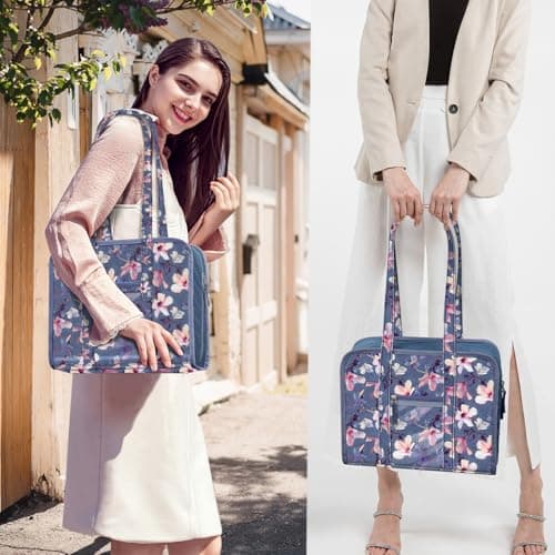 FINPAC Sewing and Craft Supplies Storage Tote, Large Capacity Travel Packing Organizer Bag with Clear Pockets and Handle for Knitting, Crochet, Art, Sewing Accessories (Blooming Hibiscus) — view 6