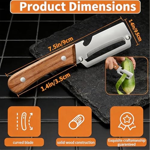 2-in-1 stainless steel vegetable peeler with wooden handle and bottle opener, stainless steel blade, non-slip kitchen fruit peeler（2pcs） — view 2