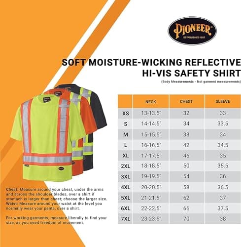 Pioneer Hi Vis Safety Shirt - Lightweight Moisture-Wicking Work T-Shirt With Reflective Tape - Class 2 - Orange — view 5