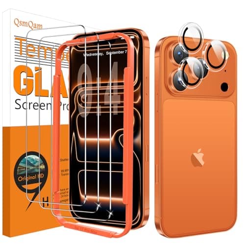 QsmQam 3 Pack Screen Protector for iPhone 17 Pro Max 6.9 Inch + 1 Pack Individual Camera Lens Protector, Ultra HD Tempered Glass, Military Grade Shatterproof, Case Friendly [with Installation Frame]