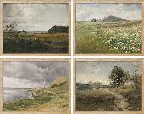 SIGNWIN Framed Poster Rural Countryside Flower Landscapes Wilderness Nature Illustrations Fine Art Decorative Country/Farmhouse Vintage for Living Room, Bedroom, Office - 11"x14"x4 Natural