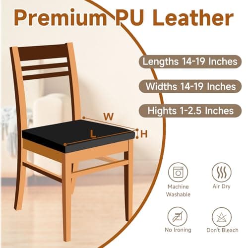 Waterproof Seat Covers for Dining Chairs Soft PU Leather Dining Chair Seat Covers Set of 4, Durable and Wipeable Kitchen Chair Slipcover Protector with Elastic Band for Dining Room (Black, 4Pcs) — view 5
