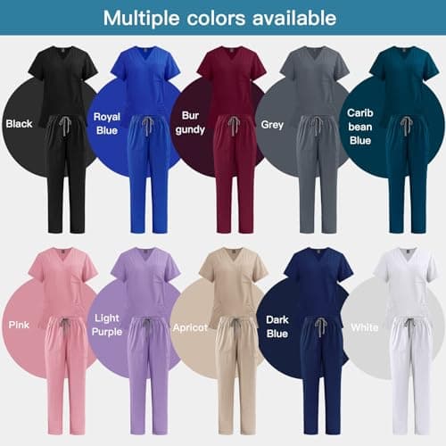 VIAOLI Scrubs Set Multiple pockets V-Neck Top and Drawstring Scrub Pant - Medical Uniform Women Scrub Set Clearance, Caribbean Blue, Medium — view 5