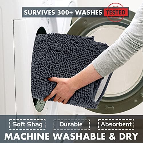 LuxUrux Bath Mat-Extra-Soft Plush Bath Shower Bathroom Rug,1'' Chenille Microfiber Material, Super Absorbent Shaggy Bath Rug. Machine Wash & Dry (20 x 30, Charcoal) — view 4