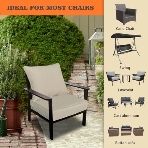 Goodgoods 22x24 inch Outdoor/Indoor Deep Seat Patio Cushions Set of 2 Resilient Foam Filling Water Repellent Stain-Resistant UV Resistant Weather Resistant Deep Seat Bottom Putty — view 3