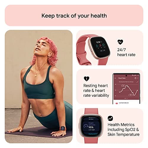 Google Fitbit Versa 4 Fitness Smartwatch with Daily Readiness, Gps, 24/7 Heart Rate, 40+ Exercise Modes, Sleep Tracking and More, Pink Sand/copper Rose, One Size (S and L Bands Included) — view 3