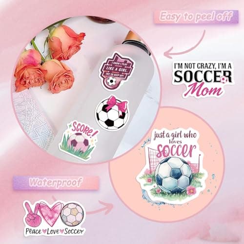 50Pcs Pink Soccer Stickers for Women - Vinyl Waterproof Football Decals for Laptops, Water Bottles, Journals | Cute Sporty Gift for Female Athletes, Players, Teens Girls — view 2