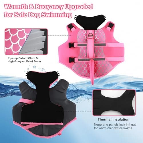 Dogcheer Dog Life Jacket Shark, Neoprene Harness Dog Life Vest with Lift Handle, Reflective Adjustable Pet Swim Float Vest for Small Medium Large Dogs - Pink Scales, M — view 2