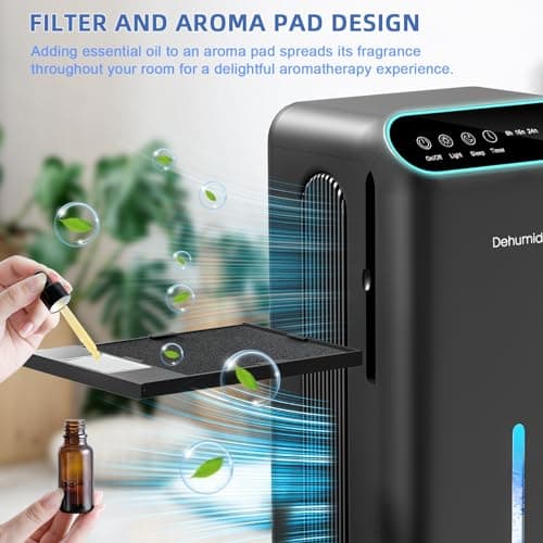 LOMMOL Dehumidifiers for Home, 86 OZ Dehumidifier (800 Sq.ft), Dehumidifiers for Bedroom with Essential Oil Diffuser, 7 Color LED Light, 24H Timer, Auto Shut-off, Ideal for Bathroom Closet RV (Black) — view 3