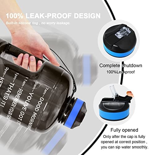 QuiFit Motivational Gallon Water Bottle - with Straw & Time Marker BPA Free Large Reusable Sport Water Jug with Handle for Fitness Outdoor Enthusiasts Leak-Proof(Black,1 gallon) — view 5