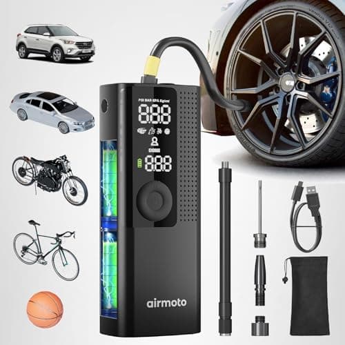 Airmoto Tire Inflator Portable Air Compressor - Air Pump For Car Tires with Digital Pressure Gauge, LED Light and Auto Shut-Off Function - Cordless Pump for Car, Motorcycle, Bicycle, Ball — view 9