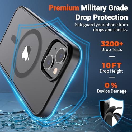 SUPFINE Magnetic for iPhone 13 Case/iPhone 14 Case with Screen Protector (Compatible with MagSafe)(Military Grade Drop Protection) Translucent Matte Phone Cover,Black — view 2