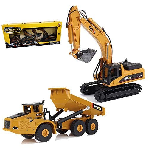 Ailejia 1/50 Scale Articulated Dump Truck Excavator Toy Alloy Models Construction Vehicle s Model Engineering Car Toy boy Gift (Engineering car Suit)