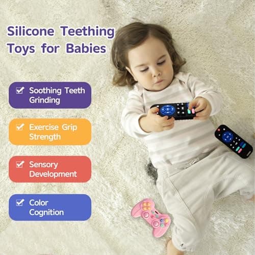 Hooku 2 Pack Remote Teether for Baby, Silicone Teethers for Babies 6-12 Months, Baby Teething Toys for Babies 0-6 Months, Remote Control Toy, Infant Gifts for Boys Girls — view 3
