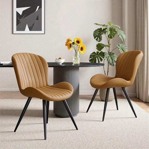 Daluvenix Dining Chairs Set of 2,Modern Fabric Dining Chairs Featuring Ergonomic Backrests, Thickly Padded Cushions, and Sturdy Metal Legs, Suitable for Kitchen, Living Room,and Bedroom,Brown