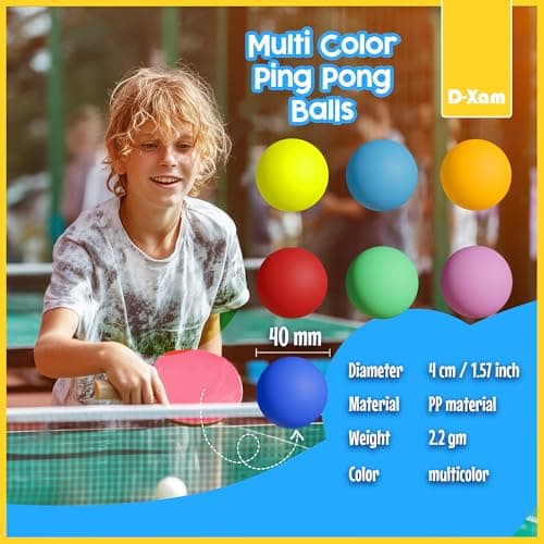 D-Xam Multi Color Ping Pong Balls 40mm Tennis Ball - Bulk PingPong Plastic Balls for Party, Pet Toys, Games, Art and Craft, School Activities, Teachers Must Have 12 Pcs